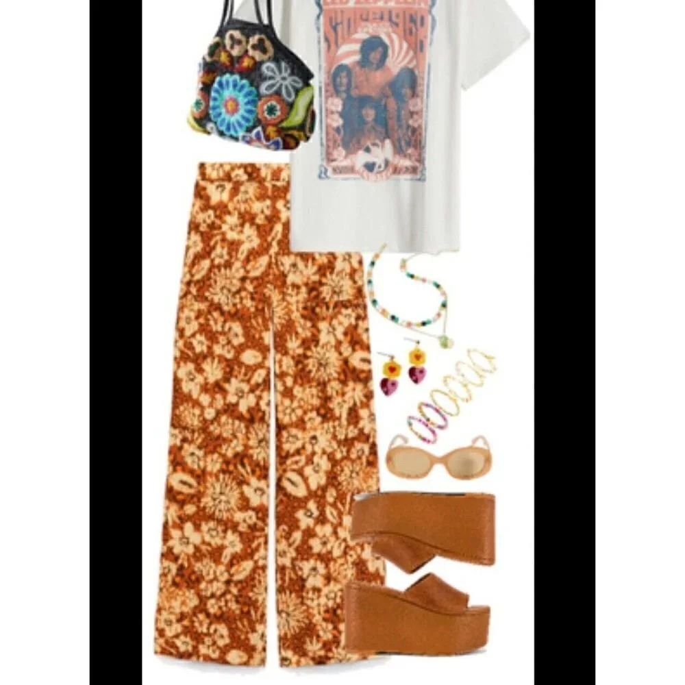 NEW Zara wide leg LINEN Pants XSMALL burnt orange Bohemian